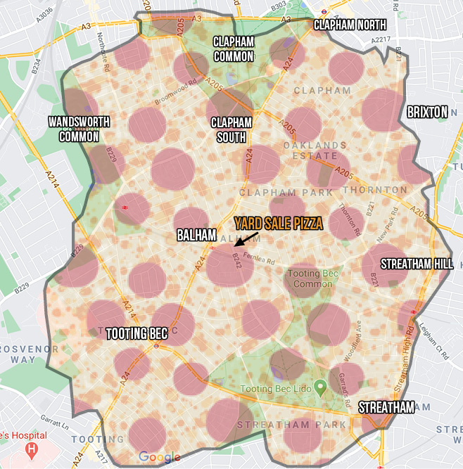 Balham delivery radius map